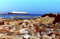Cruise ship parked off Delos